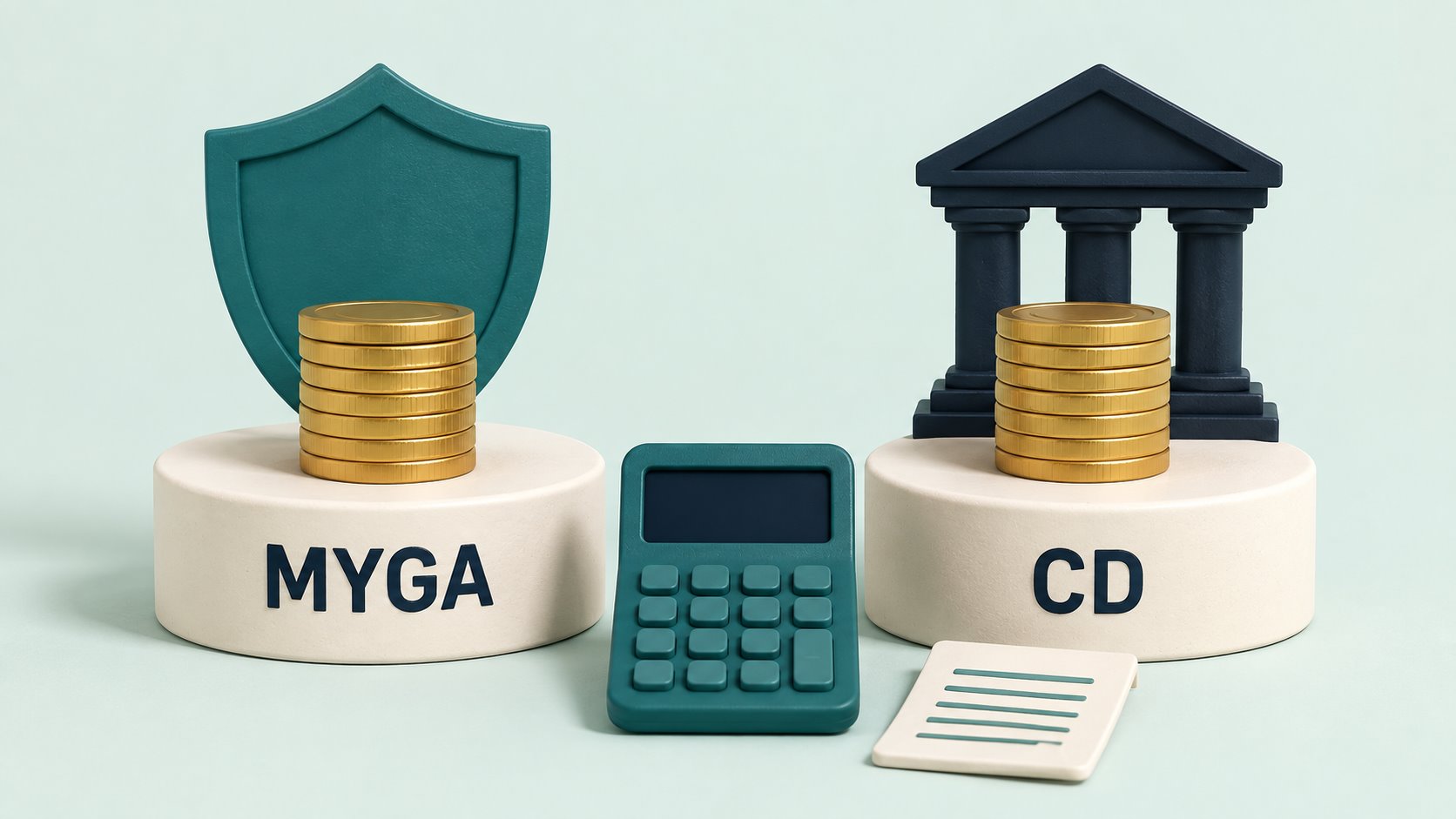MYGA and CD savings columns beside a calculator for an after-tax comparison.