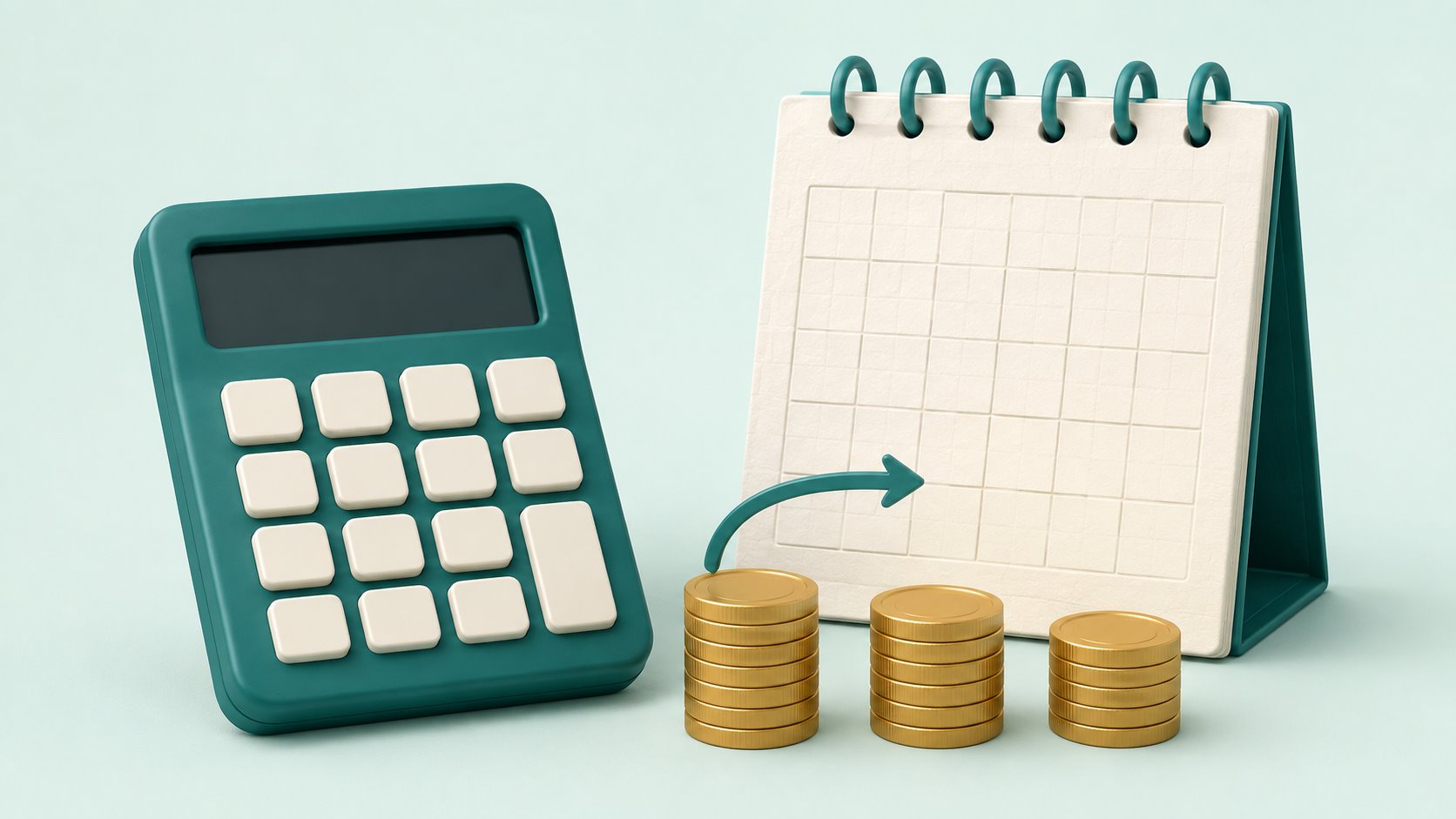 Teal calculator beside gold coins and a calendar representing monthly annuity payments.