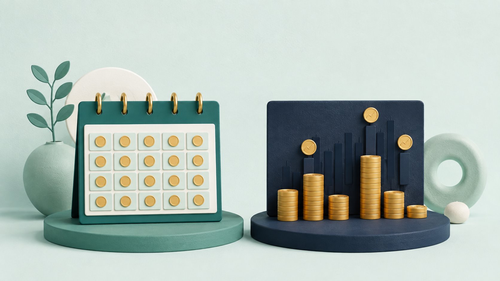 An annuity calendar with equal payments beside uneven stock-dividend payments.