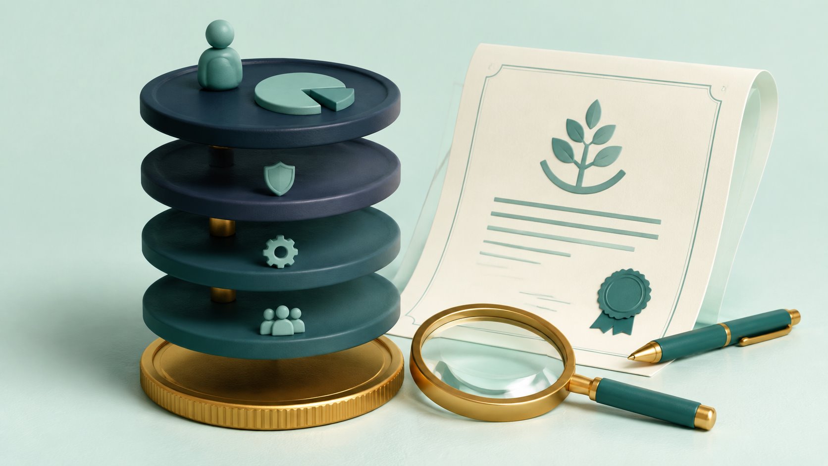 Four fee layers above a gold coin beside an annuity contract.