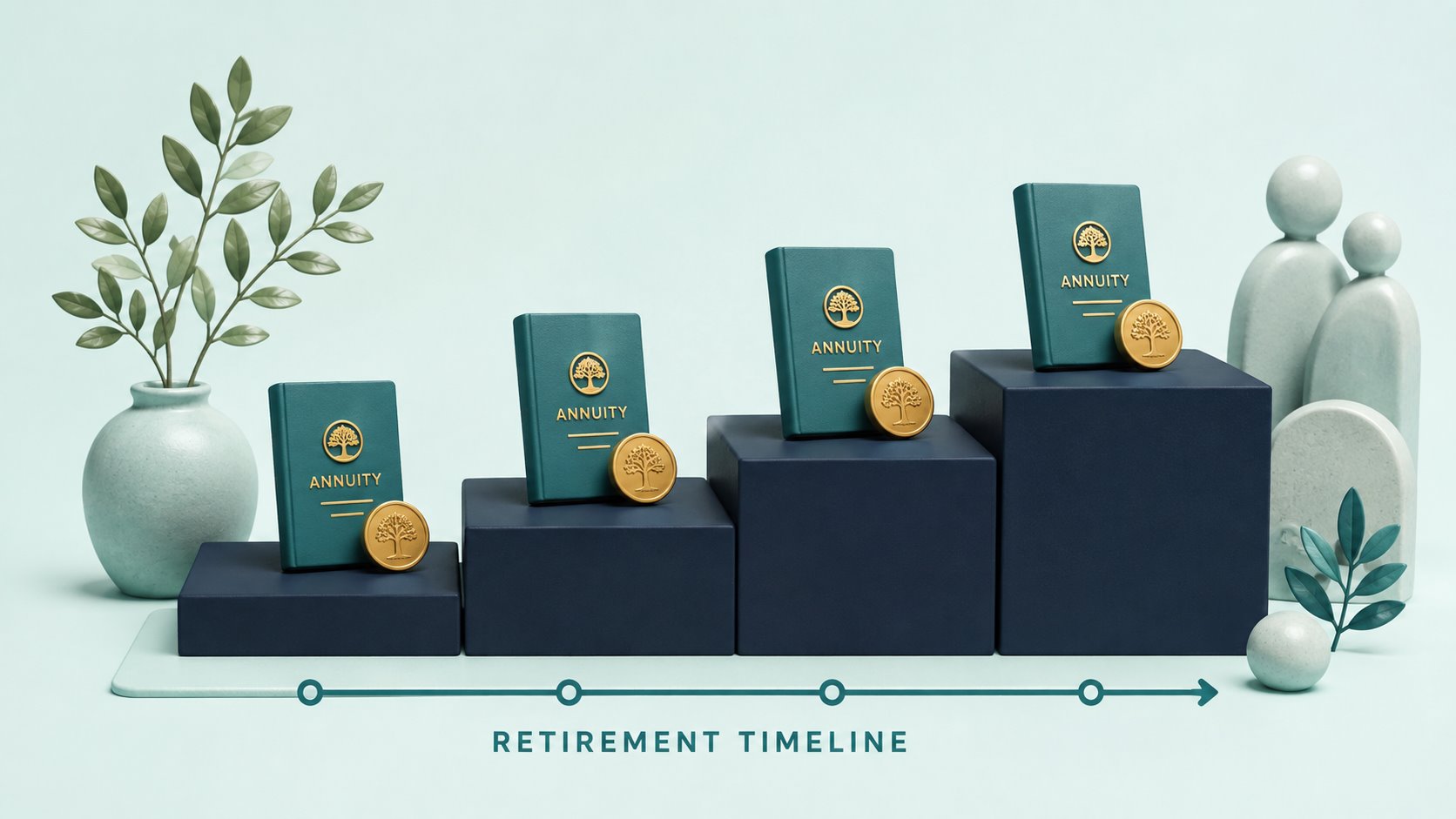 Four annuity contracts purchased at successive points on a retirement timeline.