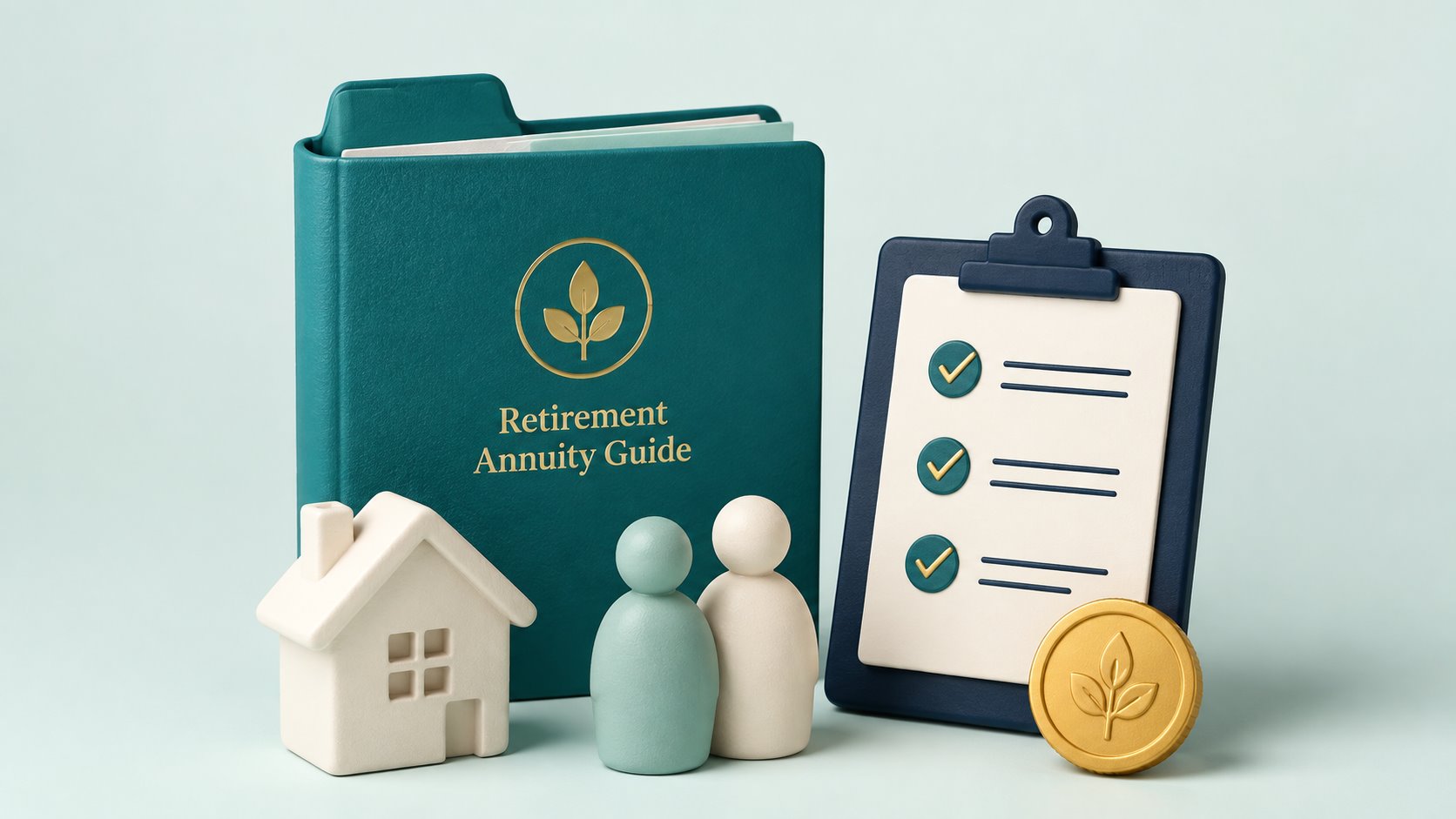 A care-planning folder and checklist beside a home and two adult figures.