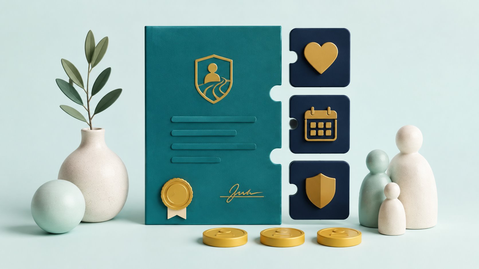 An annuity contract with detachable heart, calendar and shield rider tiles.
