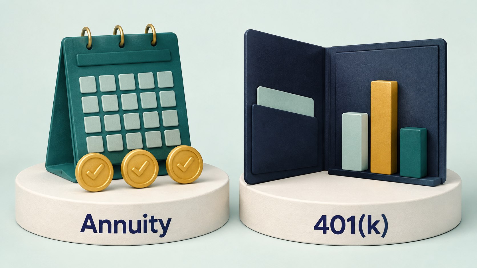 An annuity payment calendar beside a 401(k) investment portfolio.