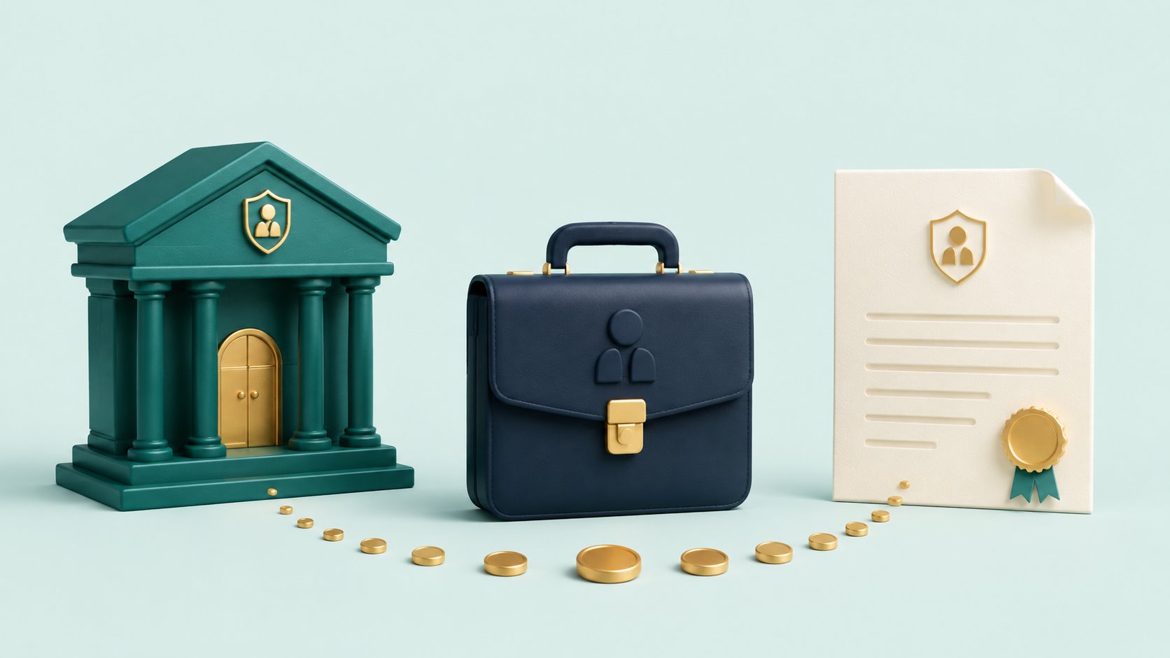 A coin trail connecting insurer, agent and contract to illustrate commissions.