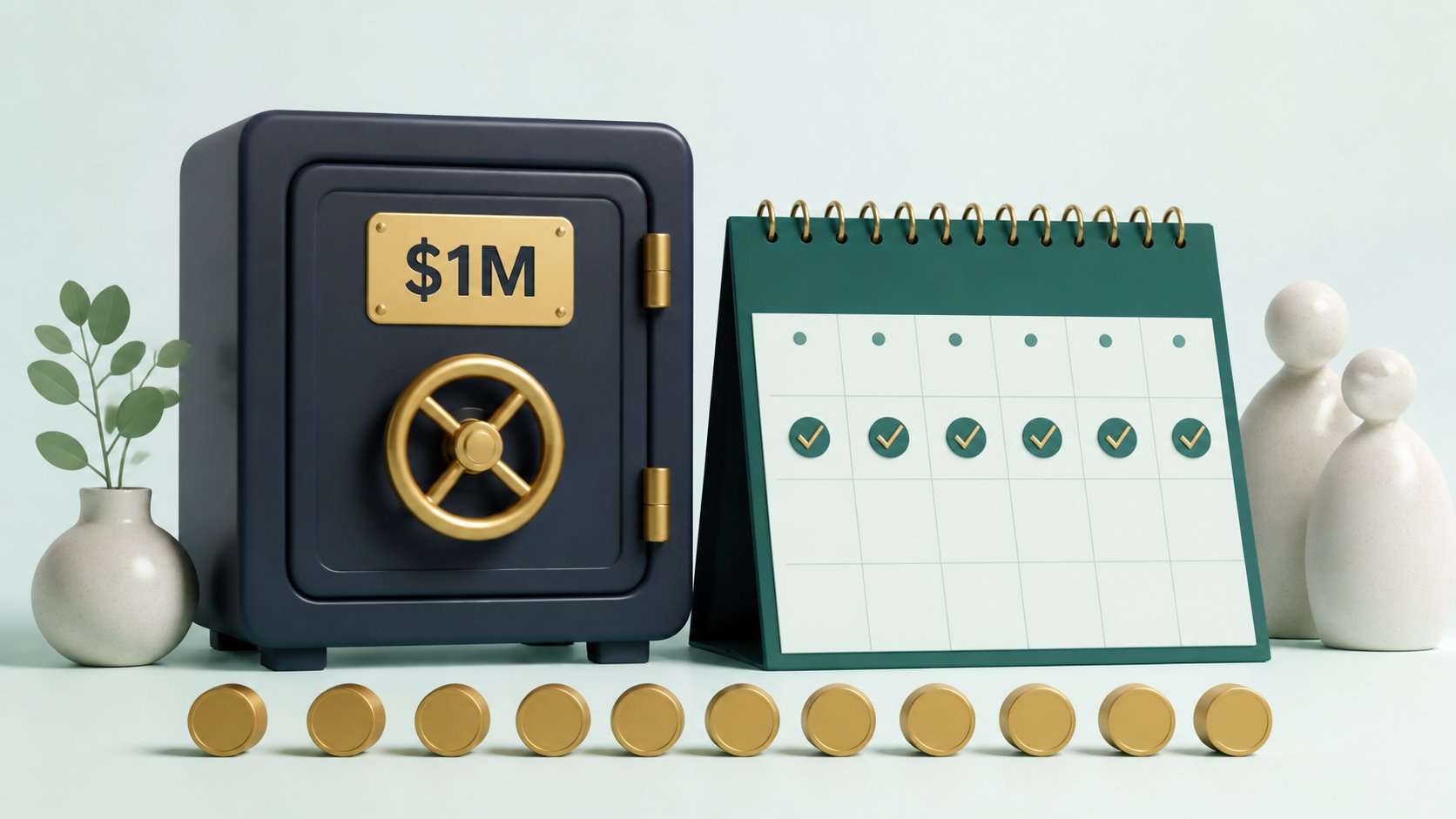 A $1M vault beside a monthly payment calendar.