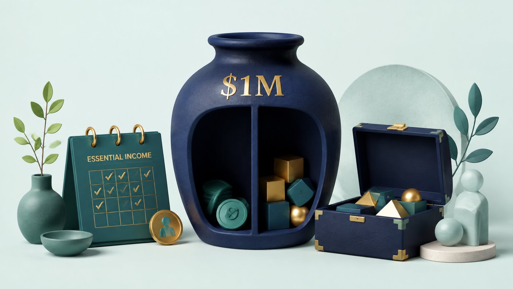 A $1M savings vessel allocated between essential income and other retirement assets.