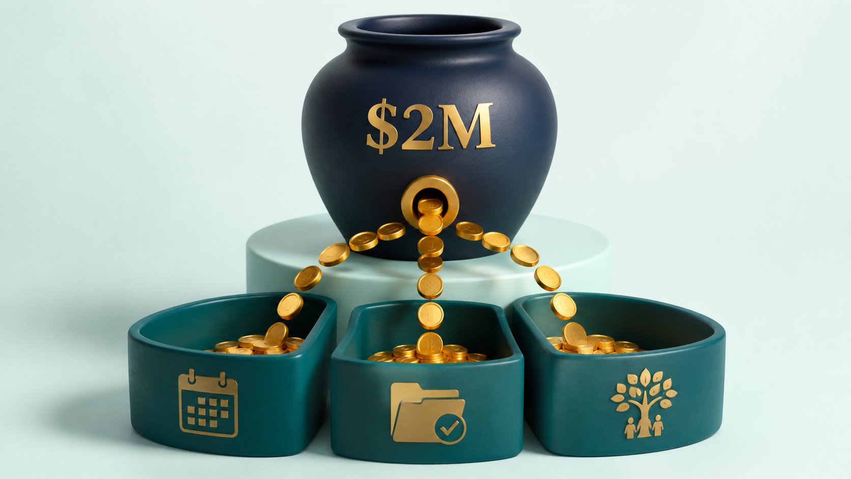 A $2M savings vessel divided among income, tax and legacy planning.