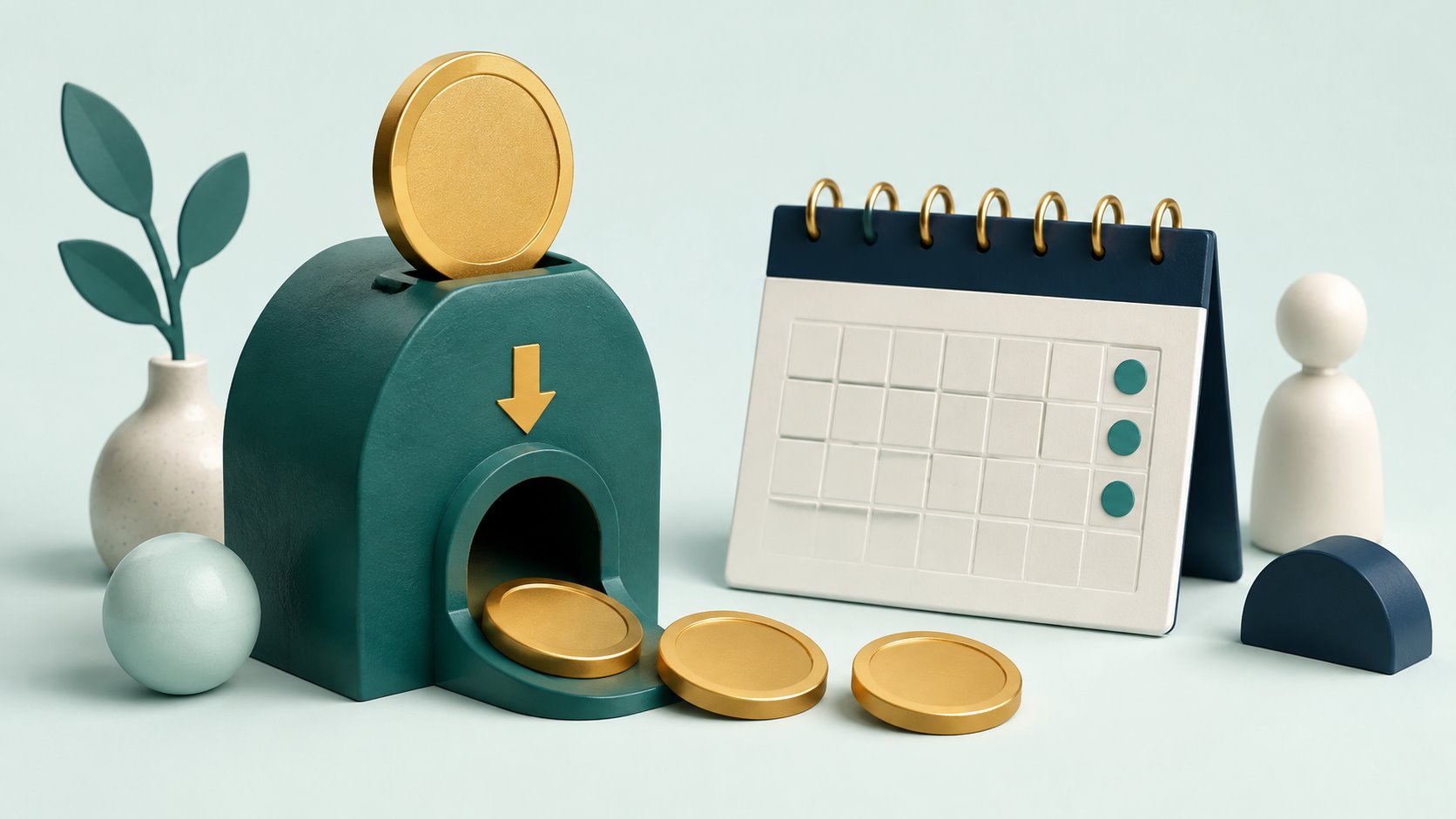 A lump-sum coin converted into smaller payments beside a calendar.